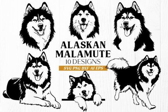 Alaskan Malamute SVG Bundle 10 Dog DXF for Crafts and Graphics