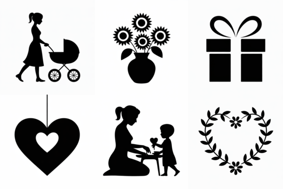 Mom and Baby Silhouette Icons Graphics in Crafts